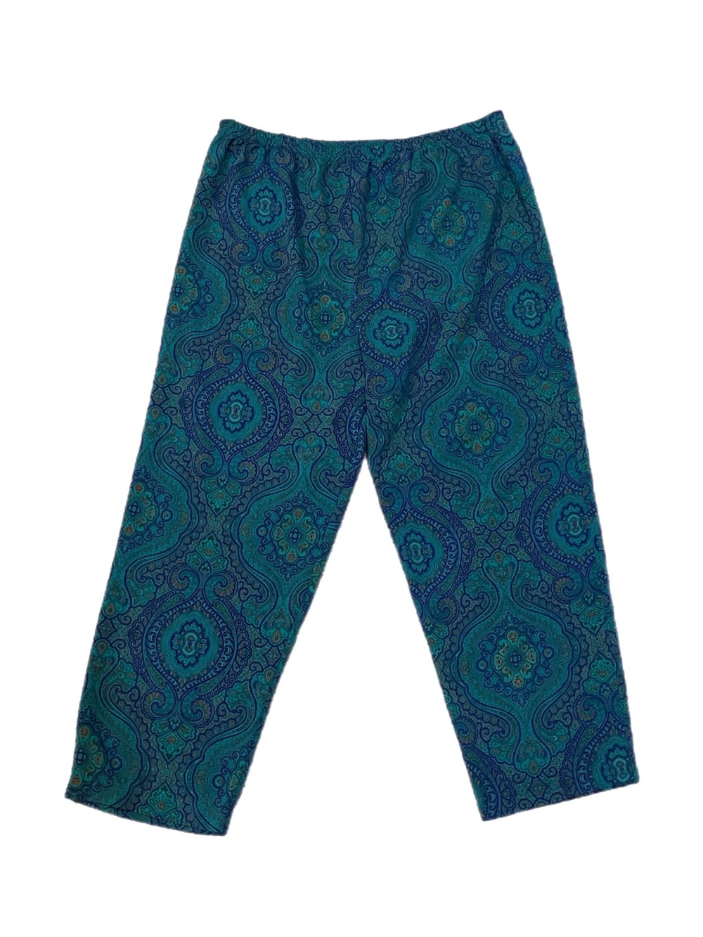 VTG Victoria's Secret Gold Label Paisley Satin Wide Leg Crop Pants Teal Boho L